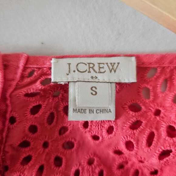 J.Crew Linen Eyelet Peasant Blouse | Coral Orange Boho Top | Women’s Small - Picture 6 of 9